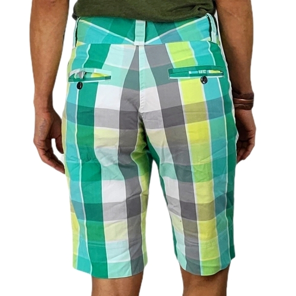 Lija Knee Length Green Yellow Plaid Bermuda Shorts Size 8 - Picture 3 of 5